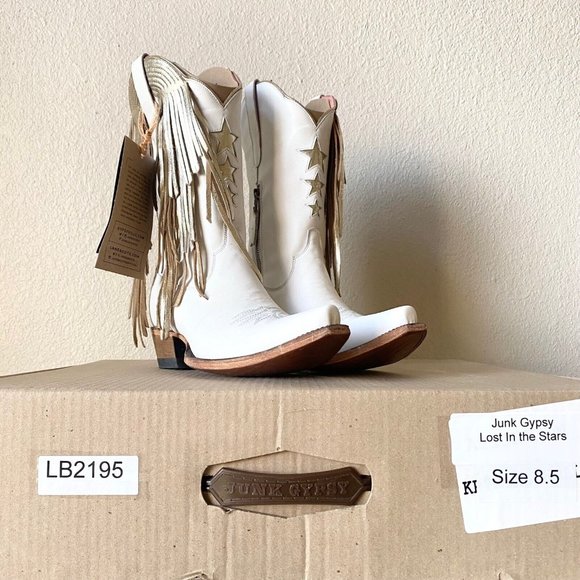Junk Gypsy Lane Lost in the Stars 8.5 Womens Western Boots White Snip Toe Fringe - Picture 14 of 14